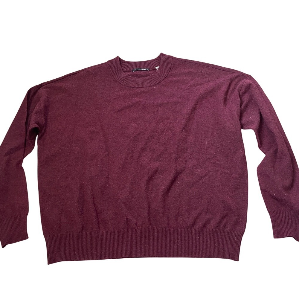 T Tahari Womens Burgundy Crew Neck Oversized Knit Sweater RN93178